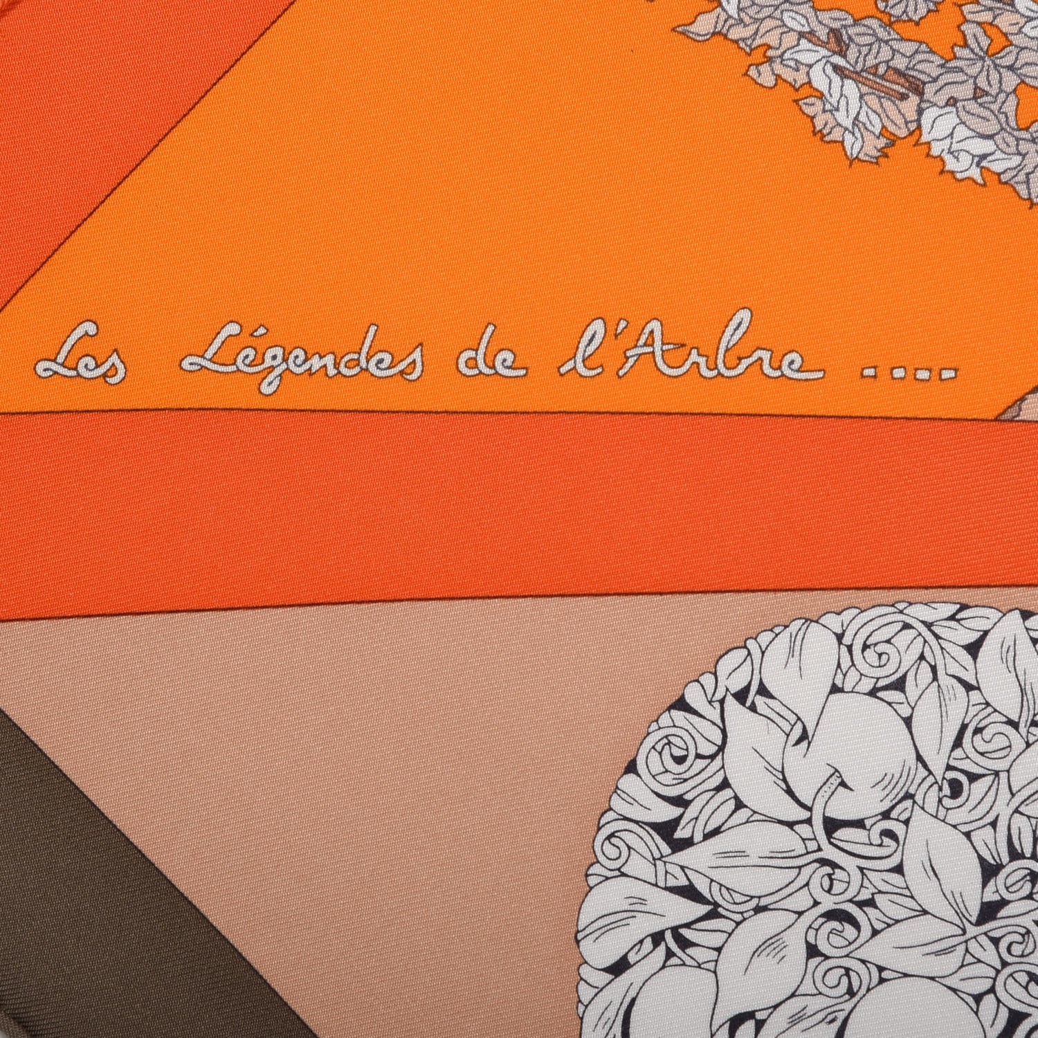 Hermes Silk Les Legendes de L'Arbre Scarf 90 Beige Rose Orange Brun 3 of 5