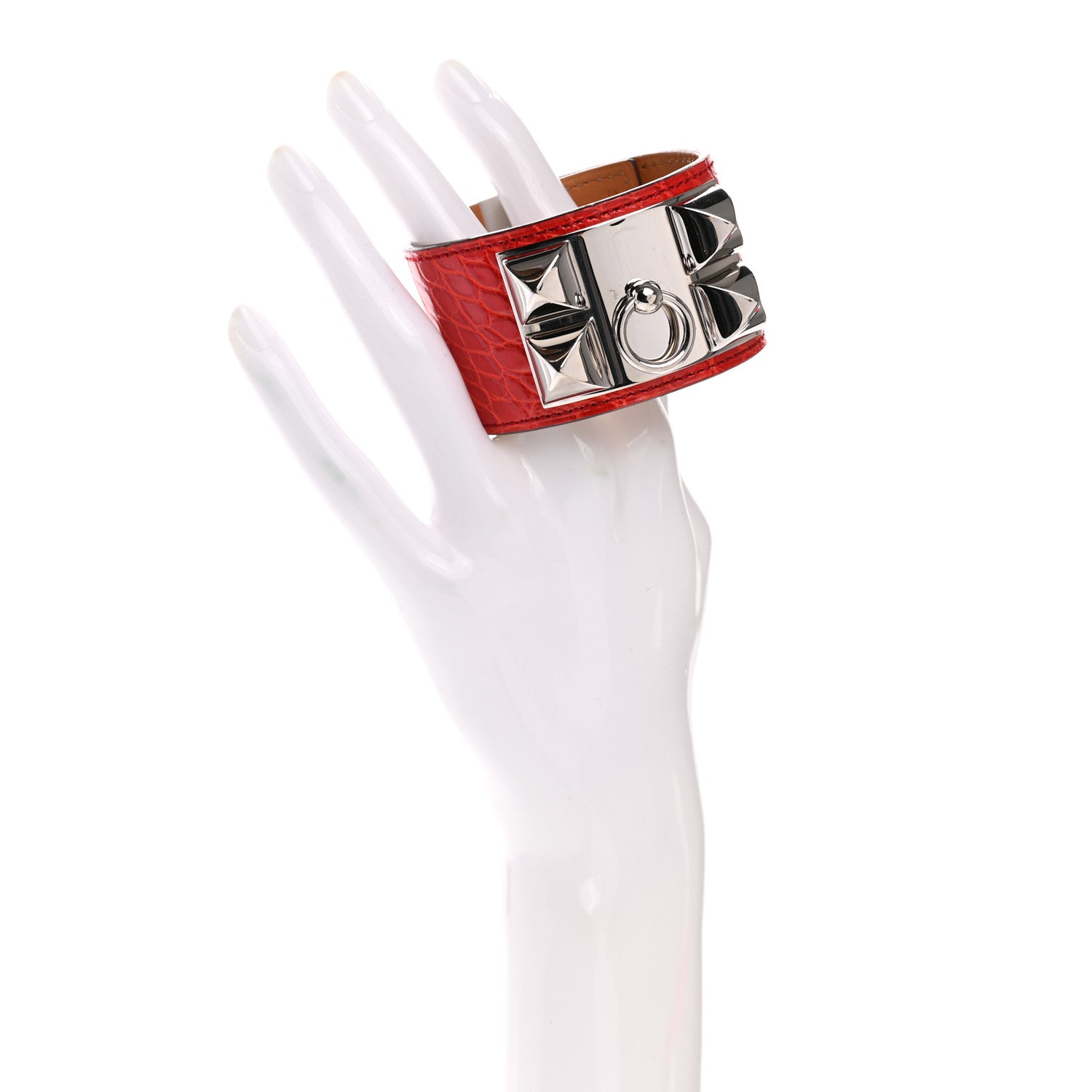 Hermes Shiny Alligator Collier de Chien CDC Bracelet S Geranium 2 of 6