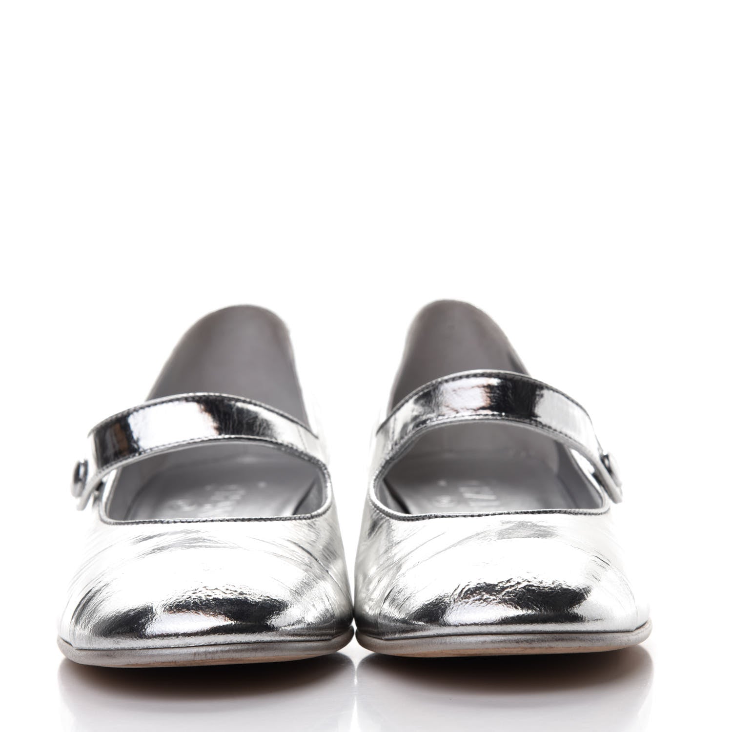 Chanel Laminated Goatskin Mary Jane Strap Pumps 36 Silver 2 of 9