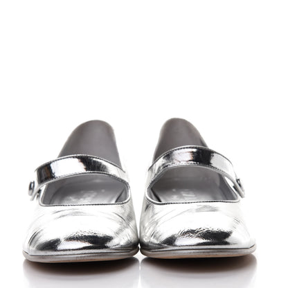 Chanel Laminated Goatskin Mary Jane Strap Pumps 36 Silver 2 of 9