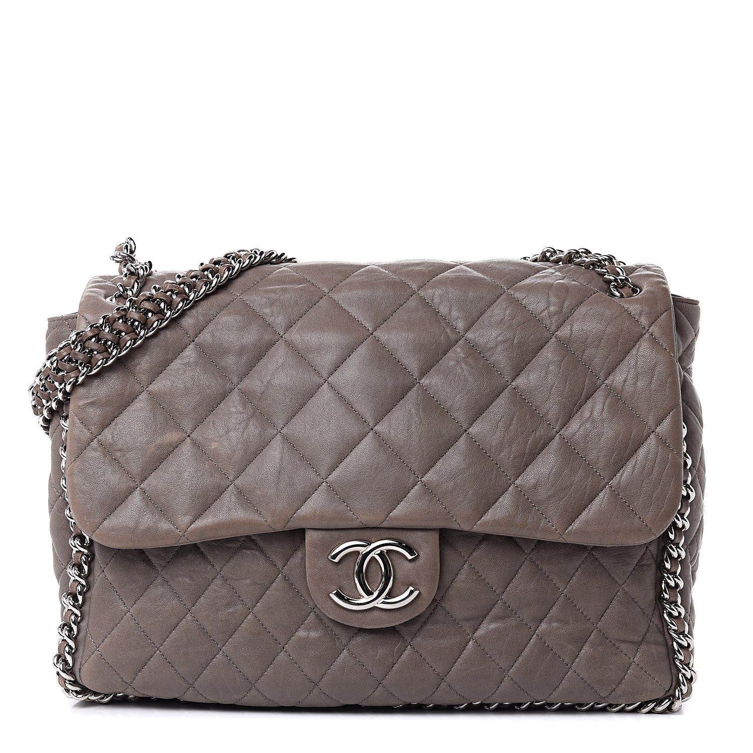 Chanel Washed Lambskin Quilted Chain Around Maxi Flap Brown 1 of 19