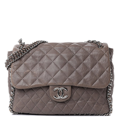Chanel Washed Lambskin Quilted Chain Around Maxi Flap Brown 1 of 19