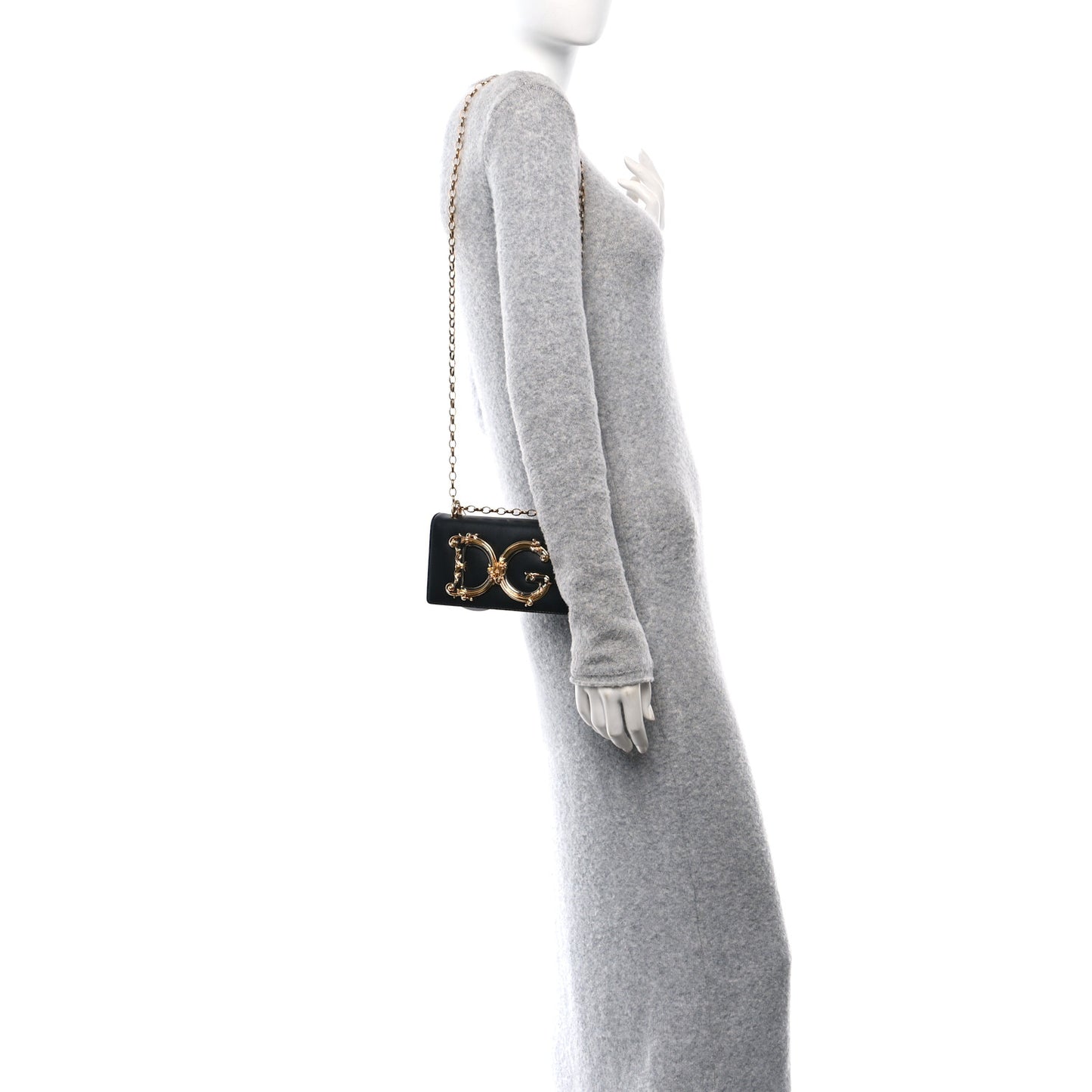 DOLCE GABBANA Calfskin DG Girls Phone Shoulder Bag Black