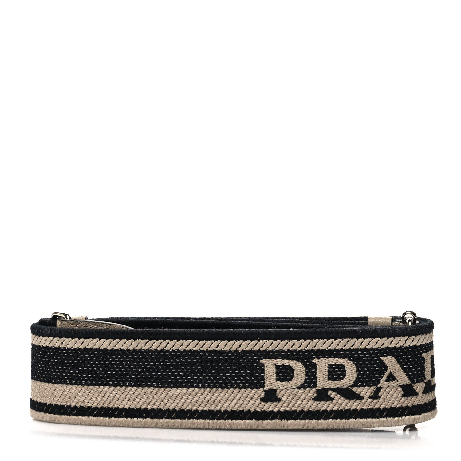 Prada Canvas Calfskin Logo Shoulder Strap Black Beige 2 of 4
