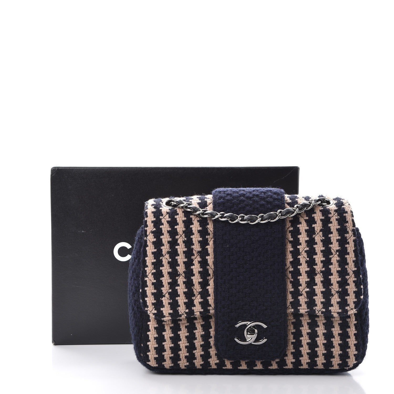 Chanel Tweed Small Elementary Chic Flap Blue Beige 10 of 10
