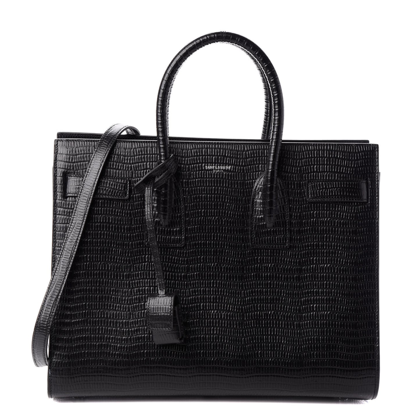 Lizard Embossed Calfskin Small Sac De Jour Black