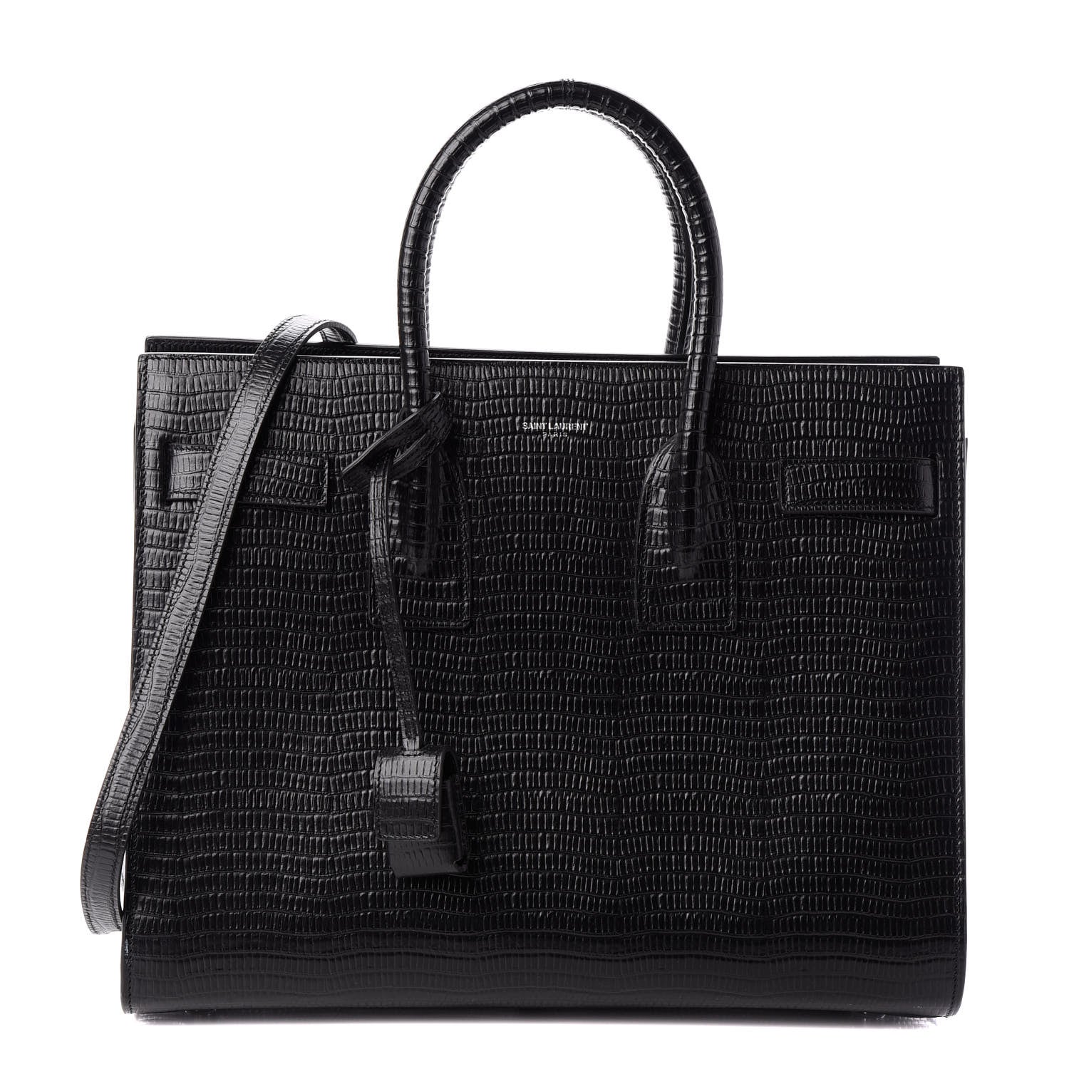 Saint Laurent Lizard Embossed Calfskin Small Sac De Jour Black 1 of 9