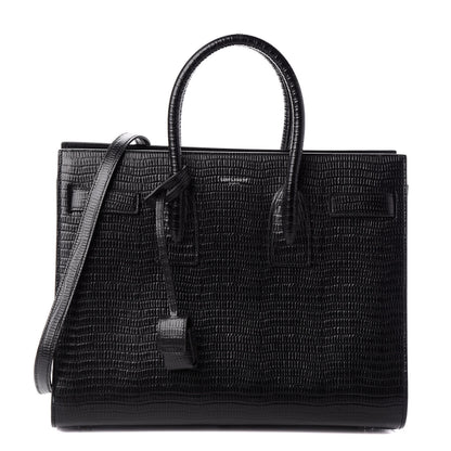 Saint Laurent Lizard Embossed Calfskin Small Sac De Jour Black 1 of 9