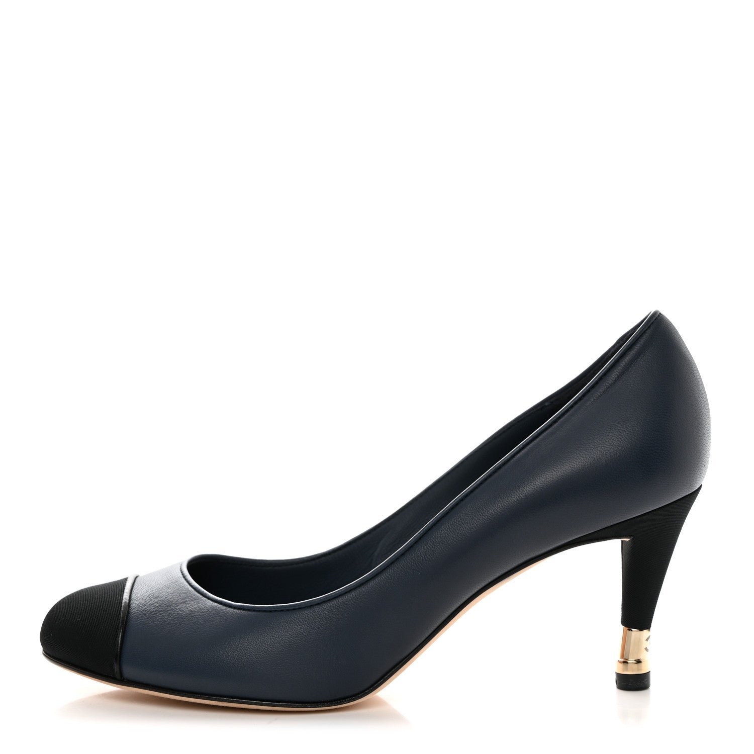Chanel Lambskin Grosgrain Cap Toe Pumps 40 Blue Black 1 of 8