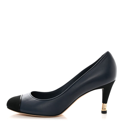 Chanel Lambskin Grosgrain Cap Toe Pumps 40 Blue Black 1 of 8