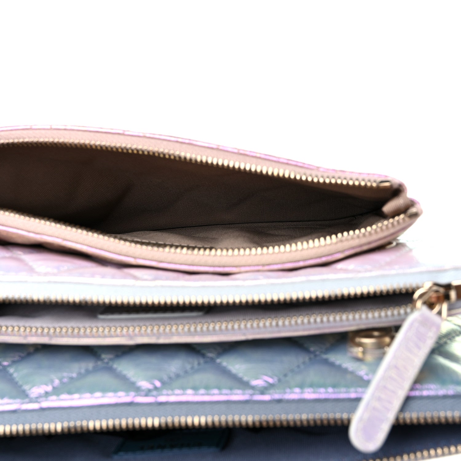 Chanel Iridescent Crumpled Calfskin Trio Cosmetic Case Blue Pink Ivory 5 of 11