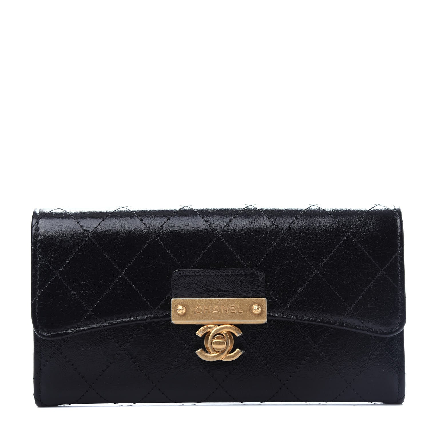 Chanel Goatskin Stitched Golden CC Flap Wallet Black 1 of 8
