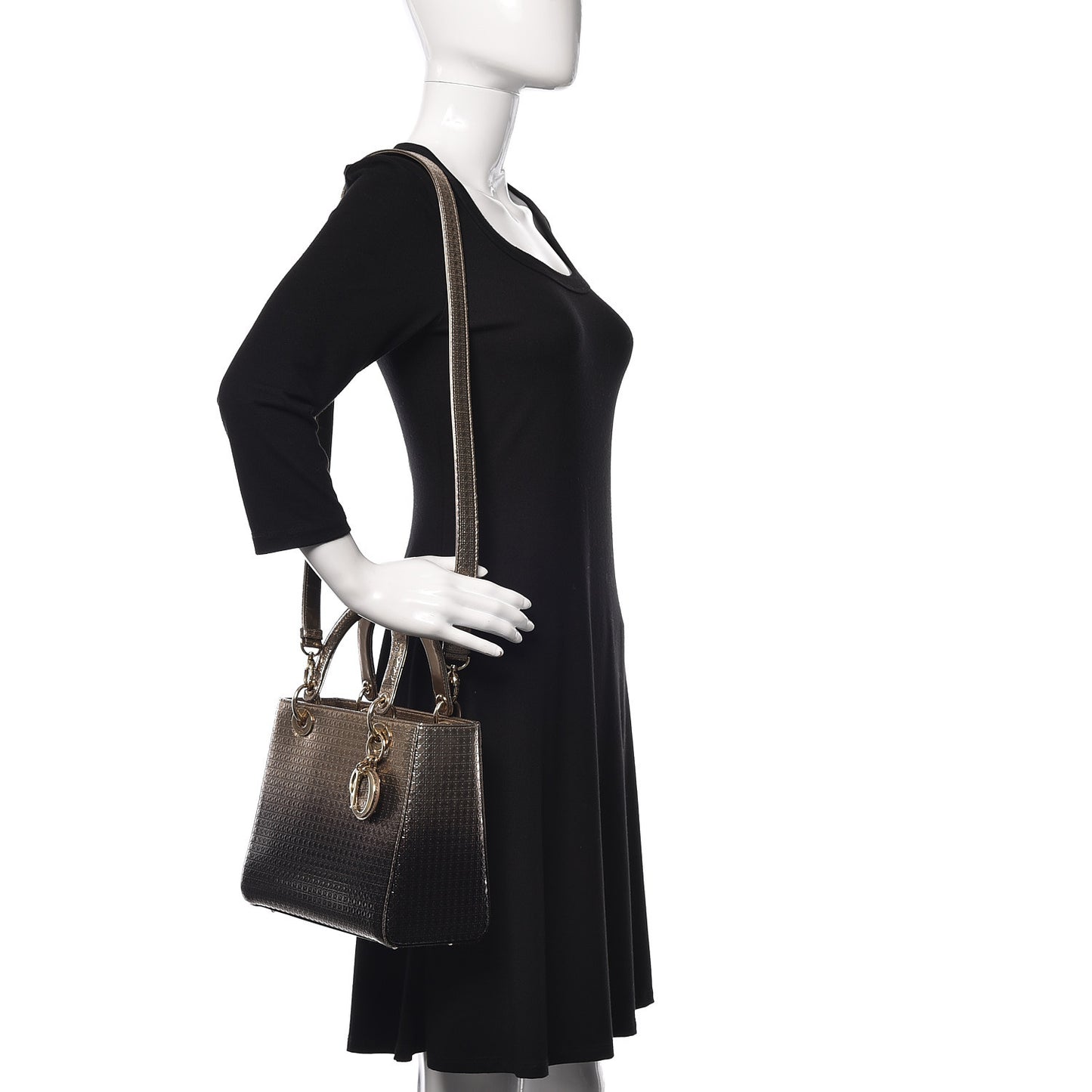 Metallic Patent Micro-Cannage Gradient Medium Lady Dior Bronze Gold