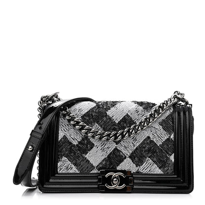 Chanel Patent Iridescent Calfskin Sequin Medium Boy Flap Bag Black 1 of 11