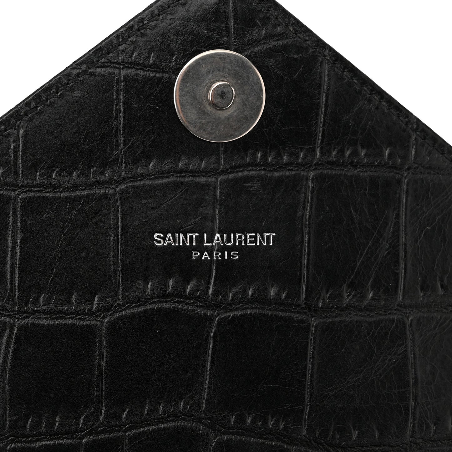 Calfskin Crocodile Embossed Medium Monogram Envelope Chain Shoulder Bag Black