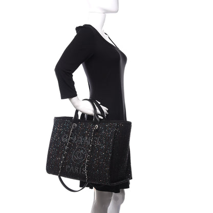Chanel Calfskin Sequin Medium Deauville Tote Black 3 of 11