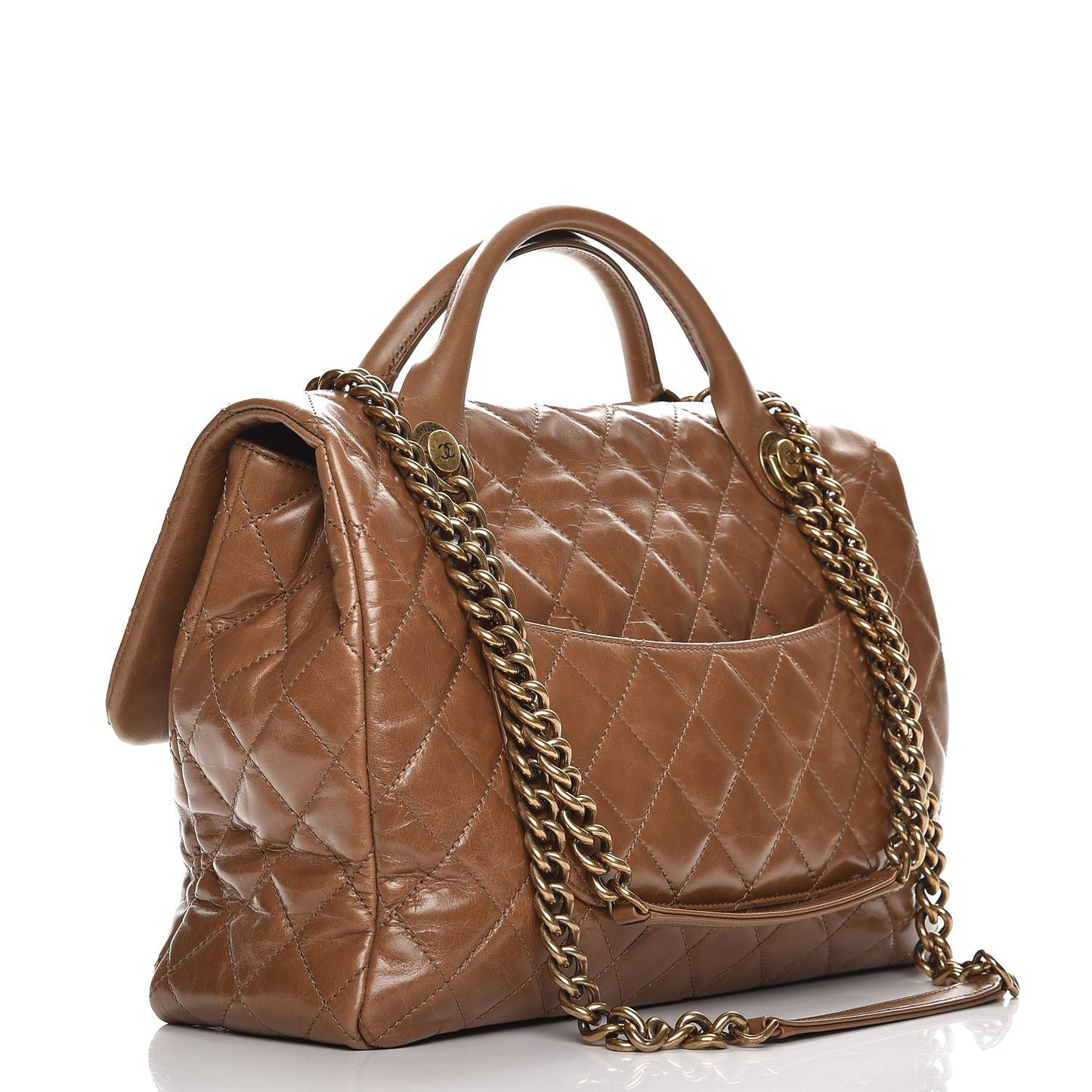 Glazed Calfskin Castle Rock Large Flap Dark Beige