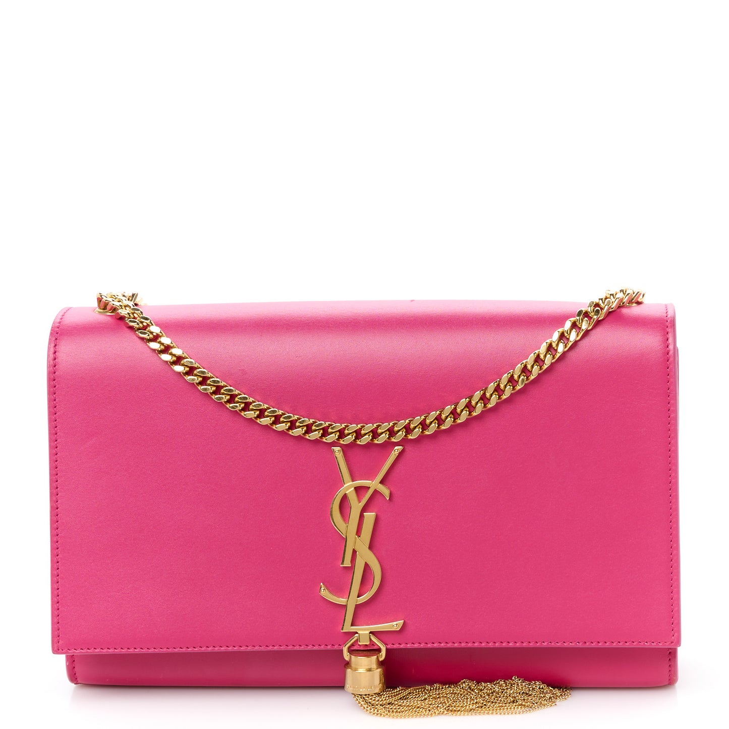 Smooth Calfskin Medium Classic Monogram Kate Tassel Satchel Fuchsia
