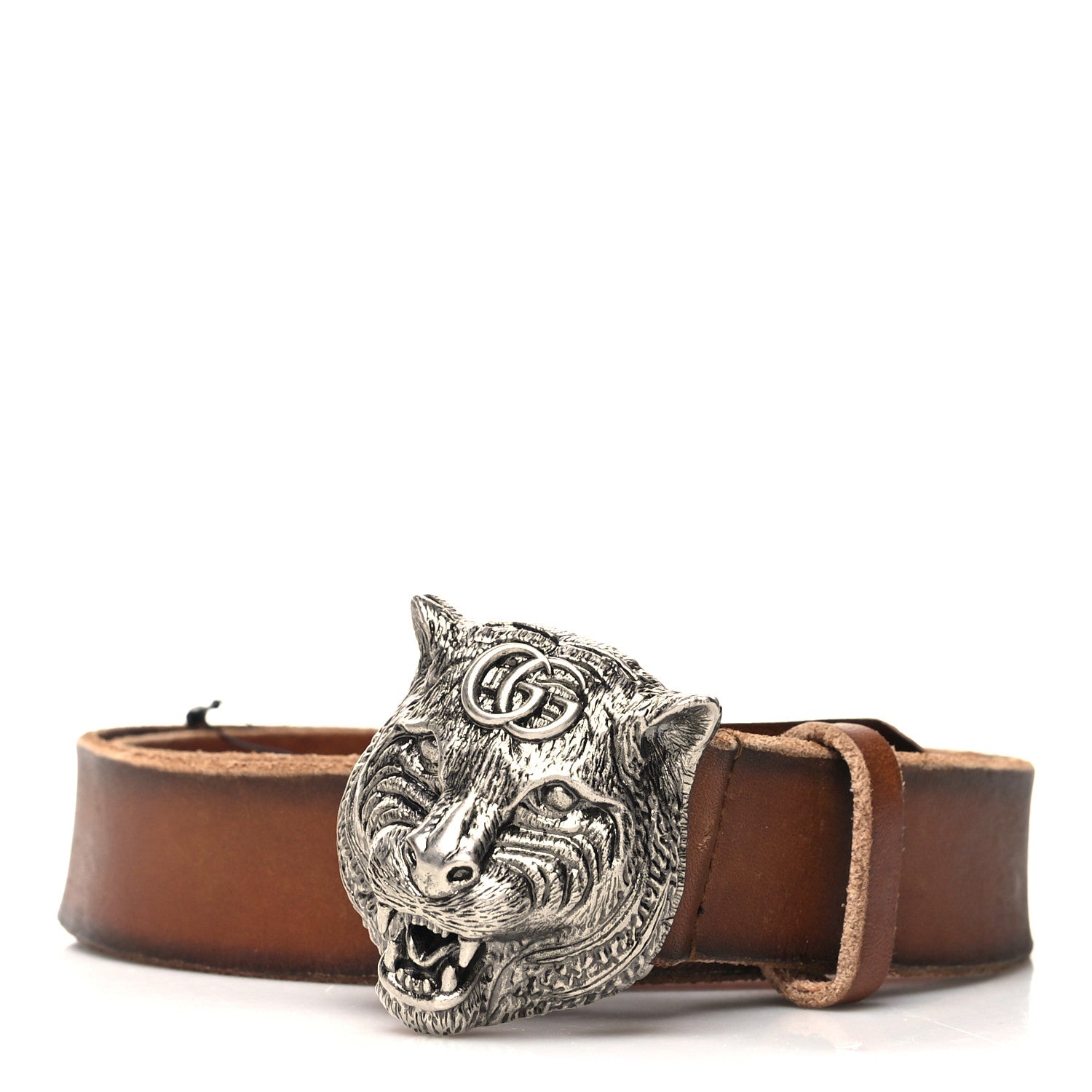 Gucci Calfskin Brass Feline Buckle Belt 80 32 Toscano 1 of 5