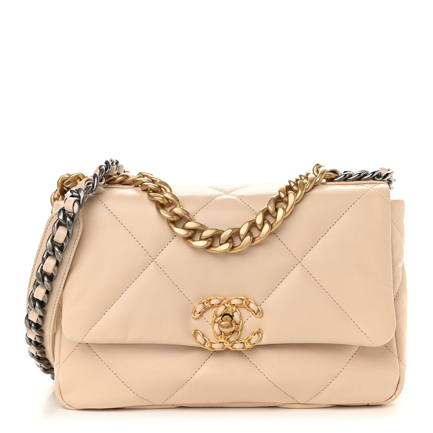 Lambskin Quilted Medium Chanel 19 Flap Light Beige