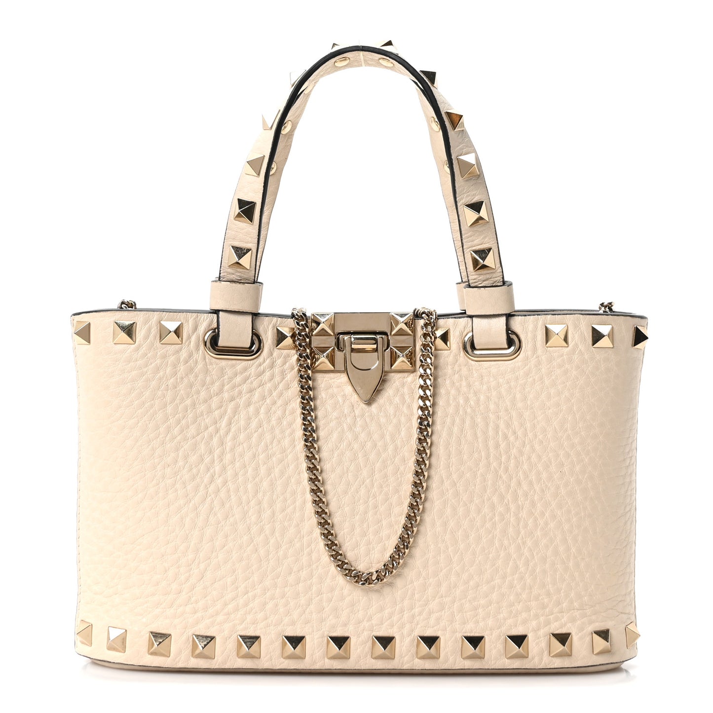 Grainy Calfskin Mini Rockstud Flip Lock Tote Ivory