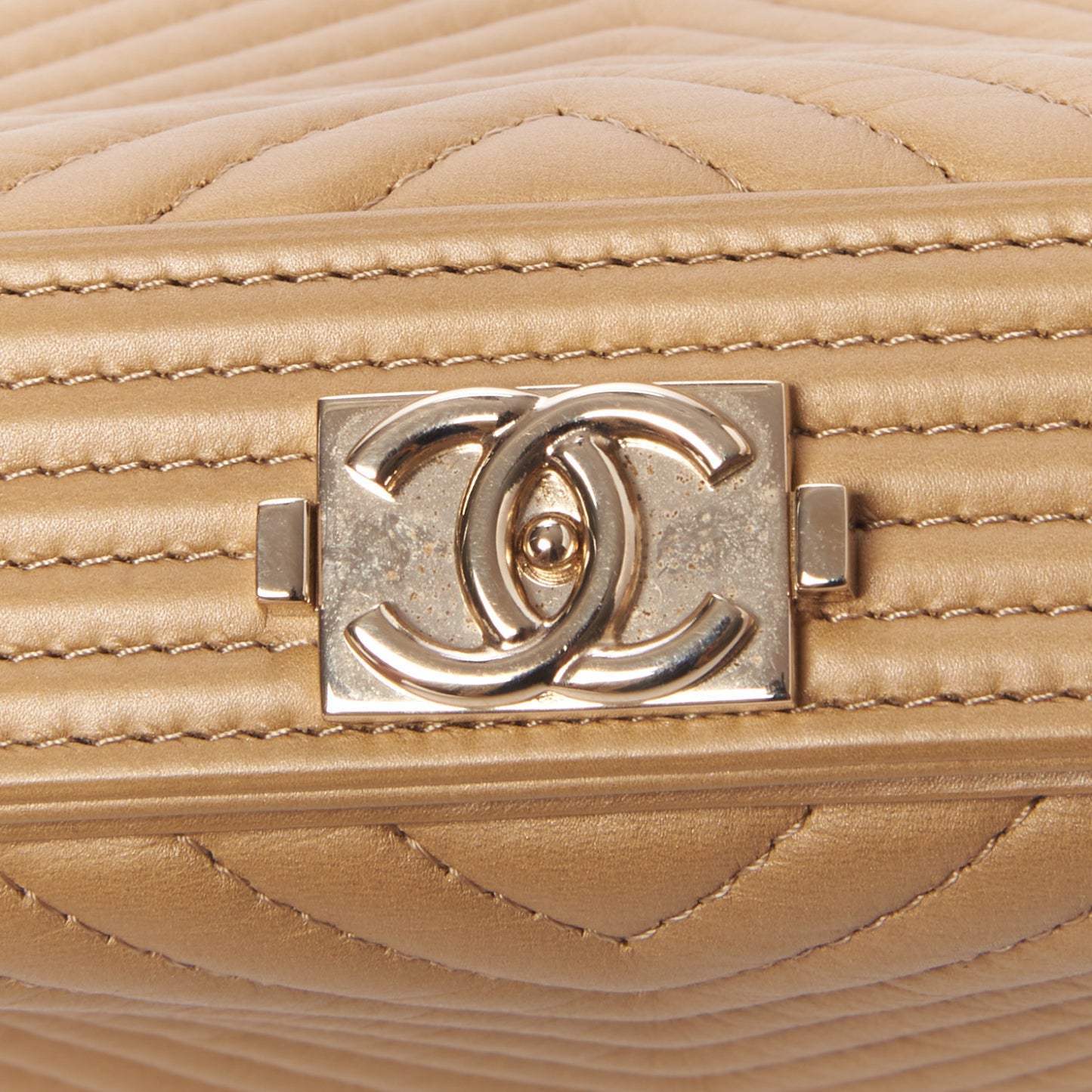 Aged Calfskin Chevron Boy Cosmetic Pouch Beige