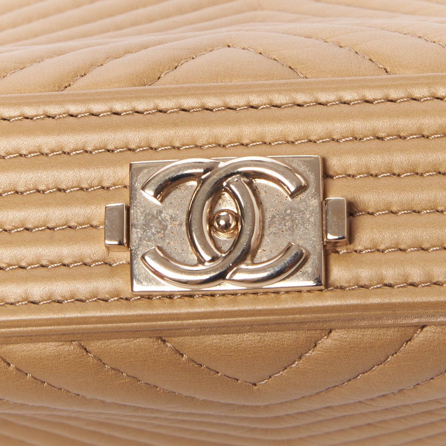 Chanel Aged Calfskin Chevron Boy Cosmetic Pouch Beige 7 of 9