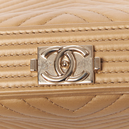 Chanel Aged Calfskin Chevron Boy Cosmetic Pouch Beige 7 of 9