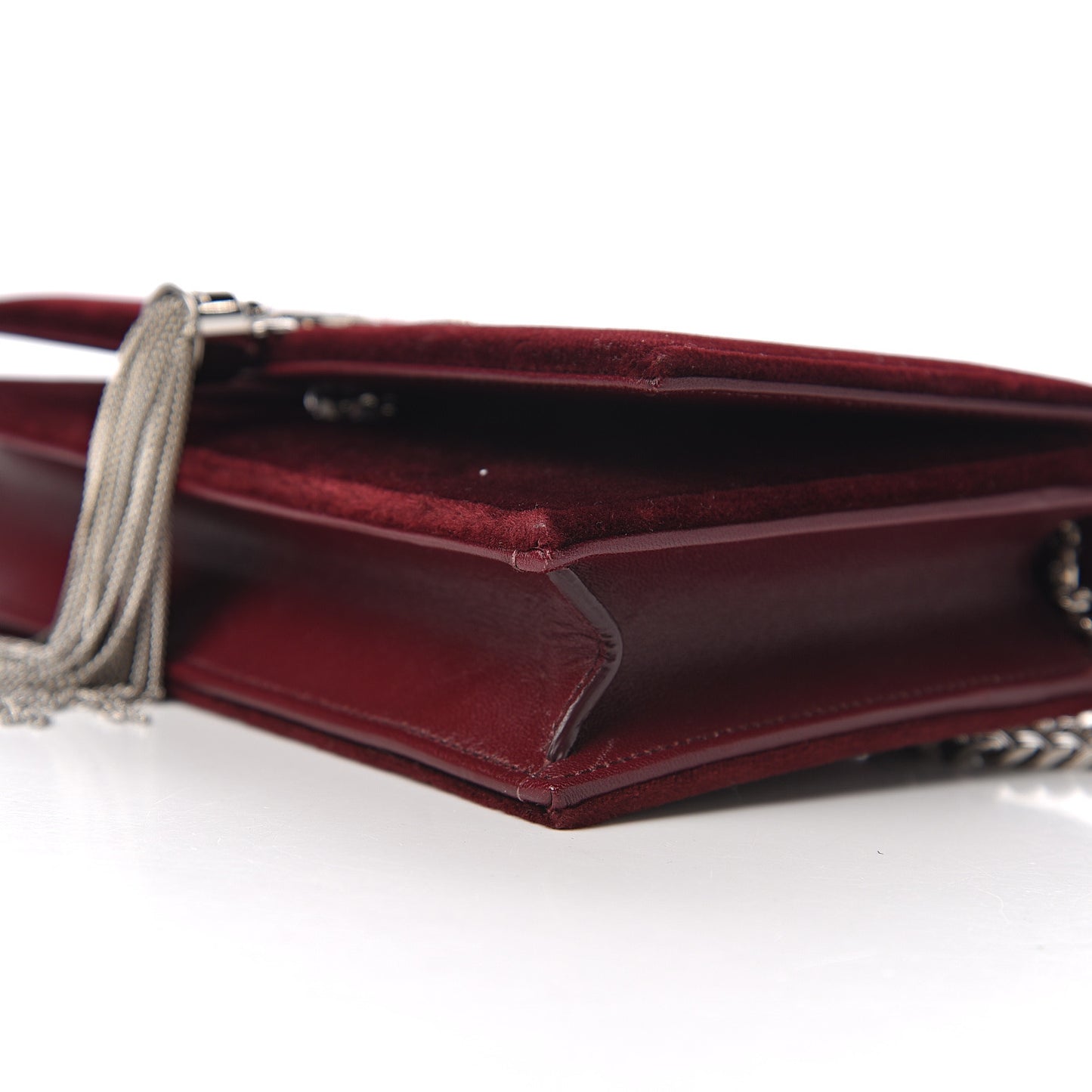 Velvet Crystal Monogram Kate Tassel Shoulder Bag Burgundy