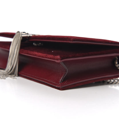 Saint Laurent Velvet Crystal Monogram Kate Tassel Shoulder Bag Burgundy 9 of 10