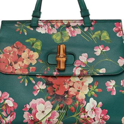 Gucci Shangai Calfskin Blooms Print Medium Bamboo Daily Top Handle Bag Clear Bright Emerald Multicolor 7 of 19