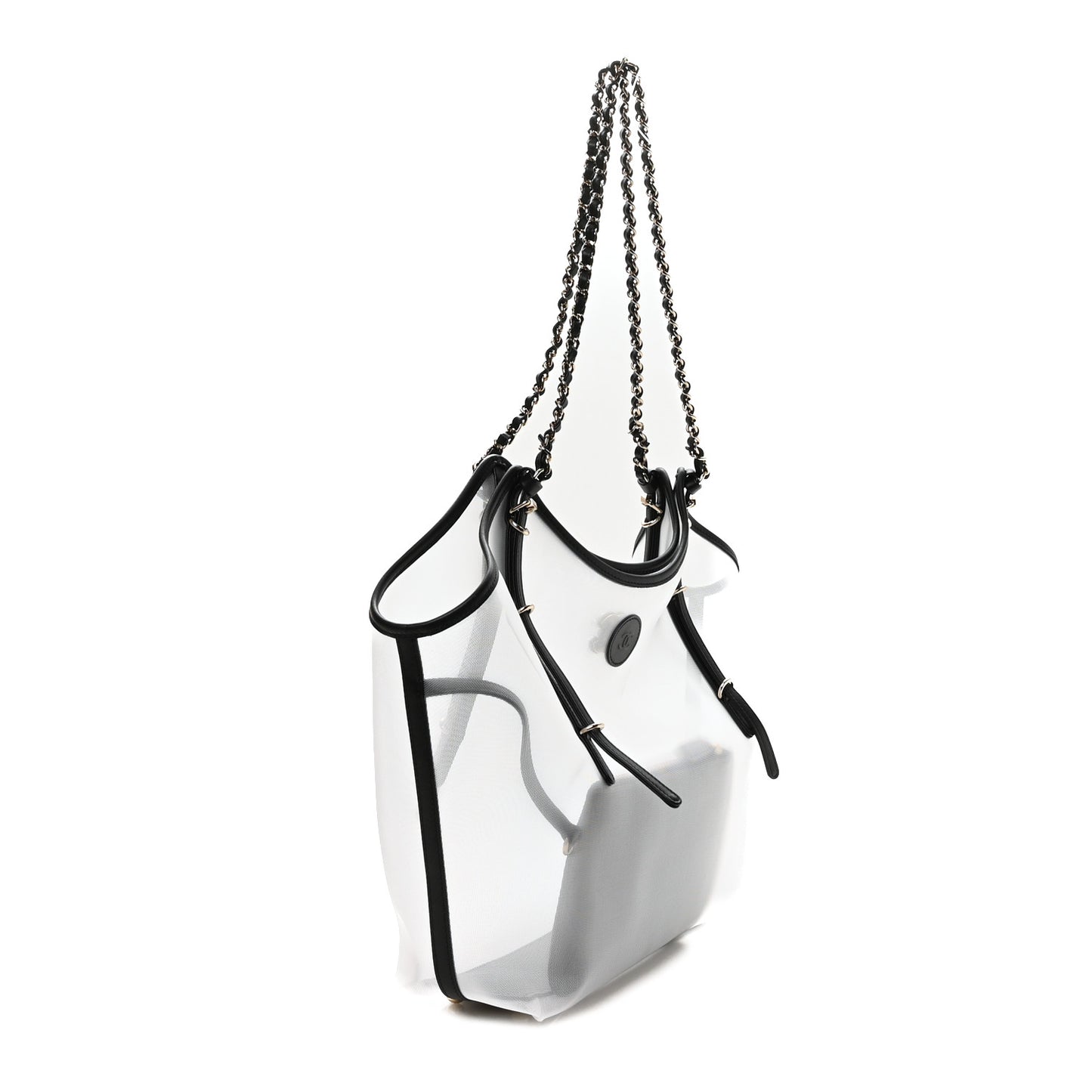 Mesh Calfskin Coco Beach Shopping Tote Black