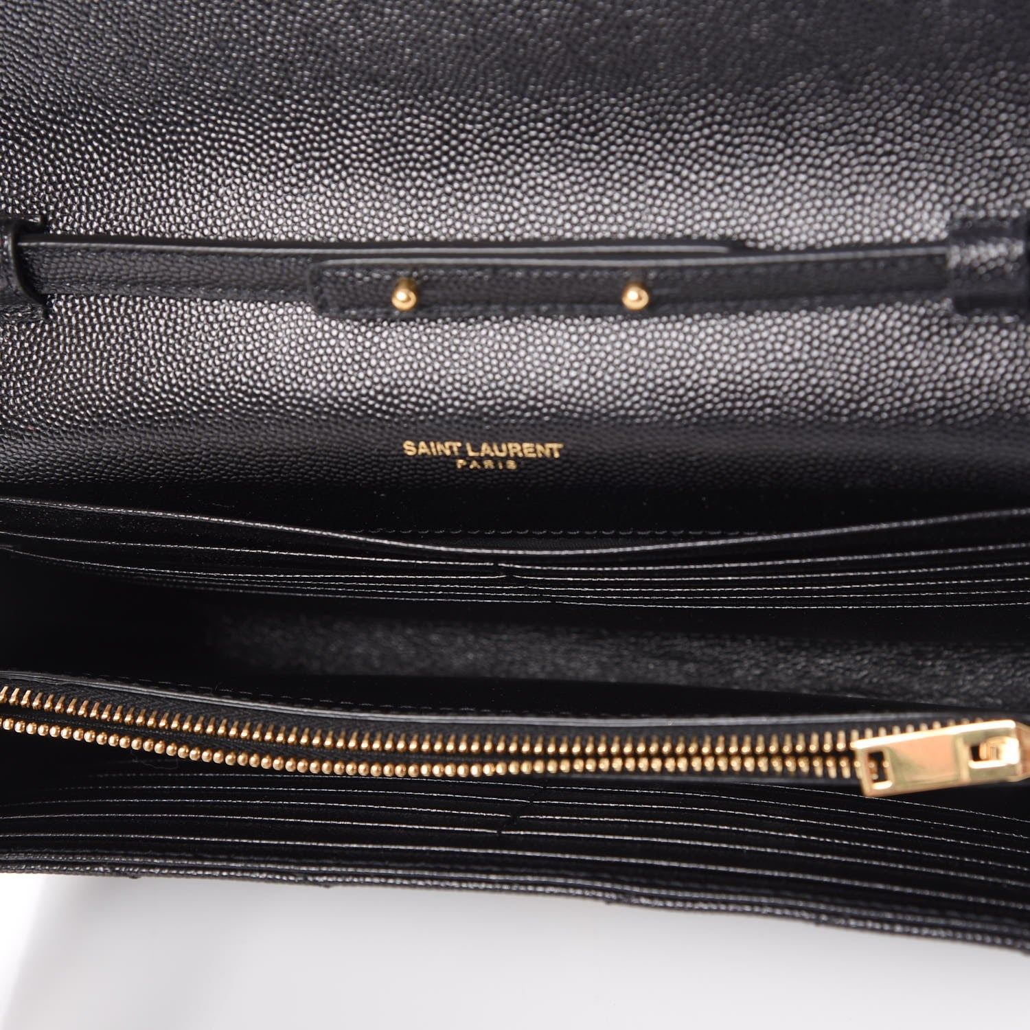 Saint Laurent Grain De Poudre Matelasse Chevron Monogram Chain Wallet Black 5 of 8