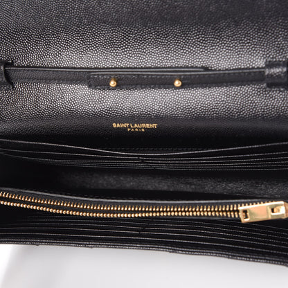Saint Laurent Grain De Poudre Matelasse Chevron Monogram Chain Wallet Black 5 of 8