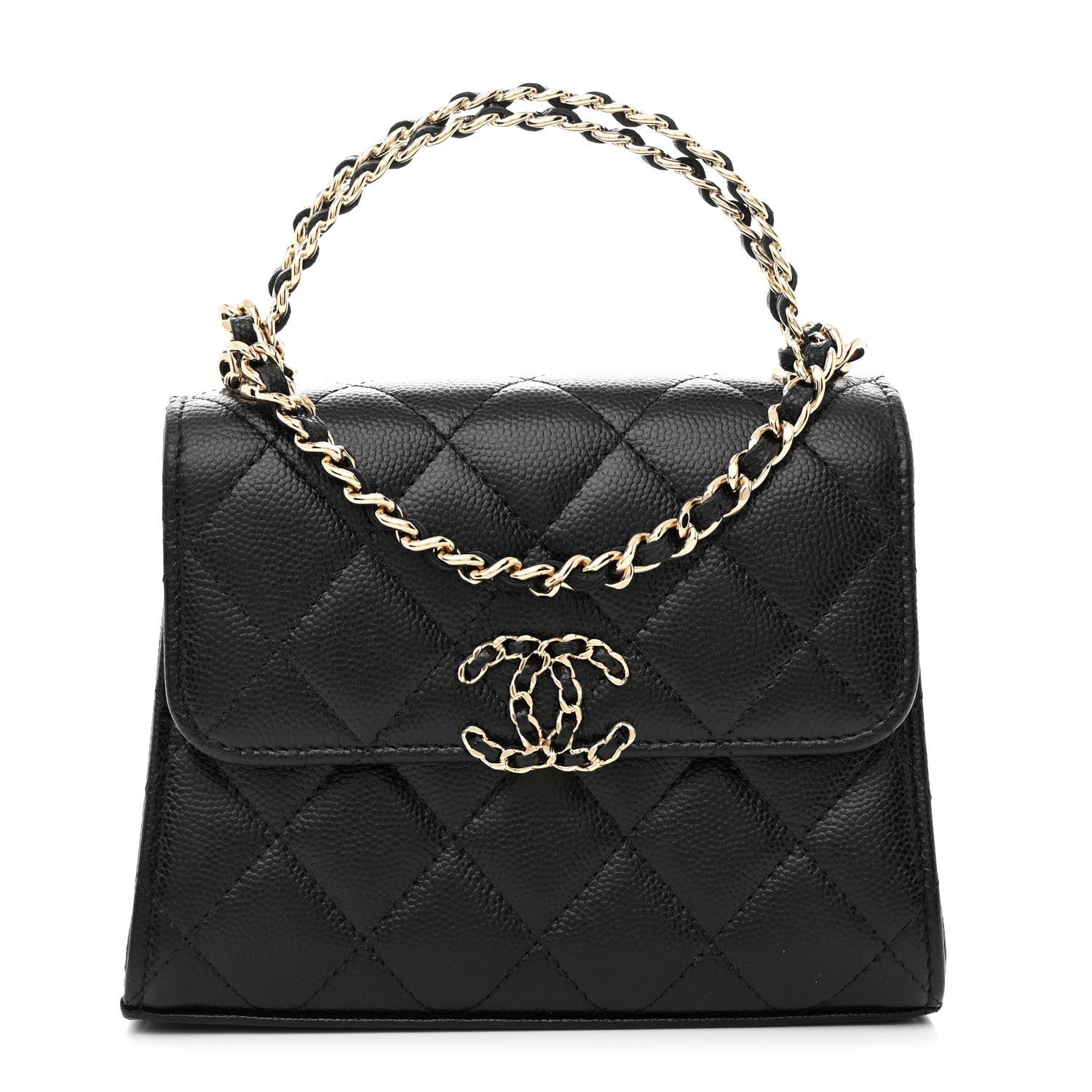 Chanel Caviar Quilted Double Chain Top Handle Flap With Chain Black 1 of 12