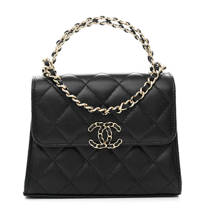 Chanel Caviar Quilted Double Chain Top Handle Flap With Chain Black 1 of 12