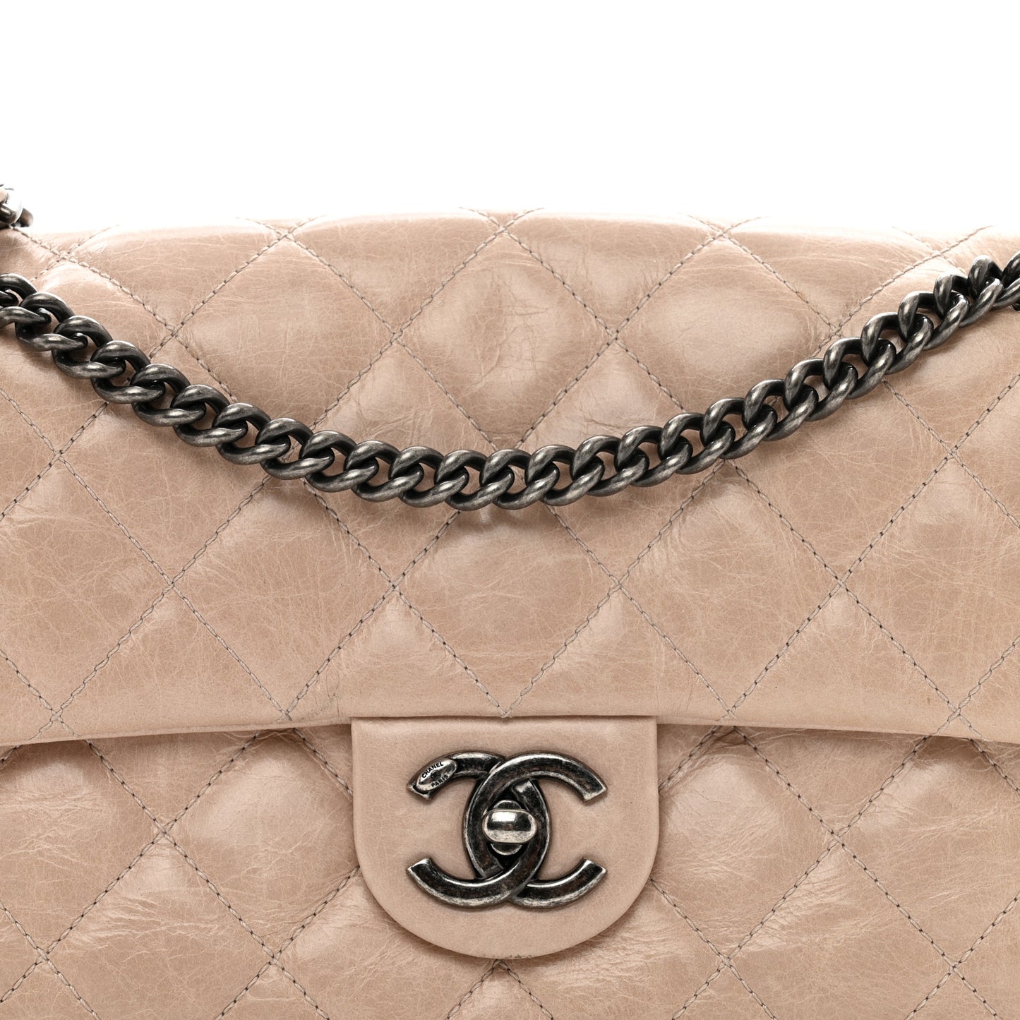 Glazed Calfskin Quilted Medium Duo Color Flap Light Pink