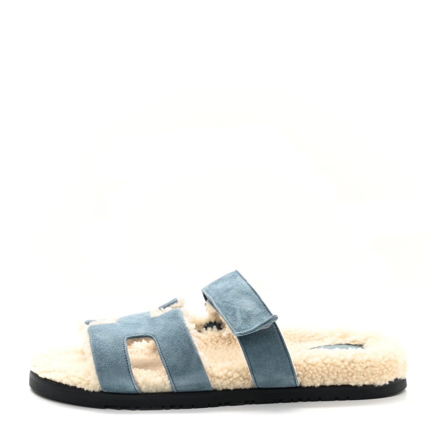 Suede Goatskin Woolskin Womens Chypre Sandals 40.5 Bleu Pinede Ecru