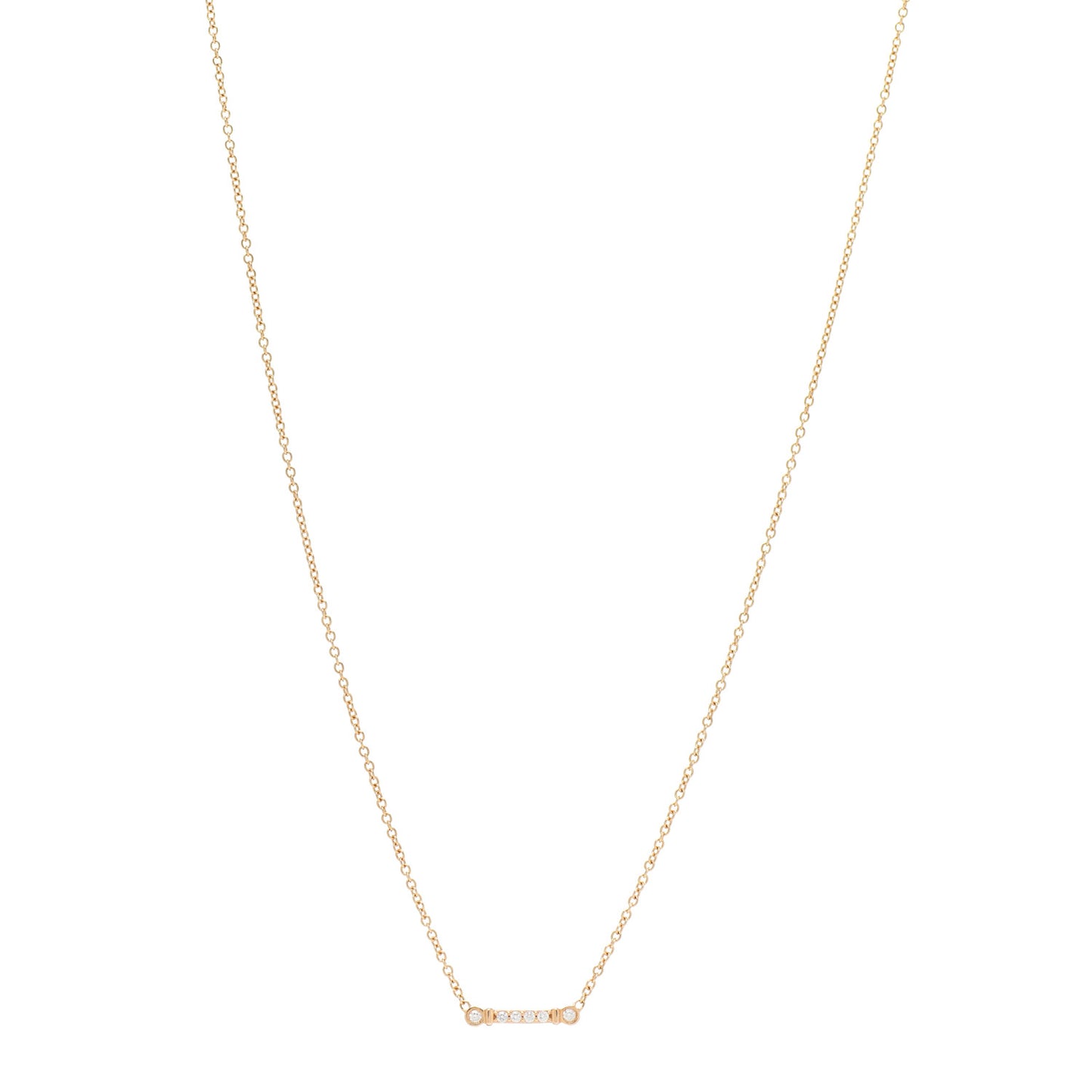 18K Rose Gold Diamond Fleur de Lis Key Bar Pendant Necklace