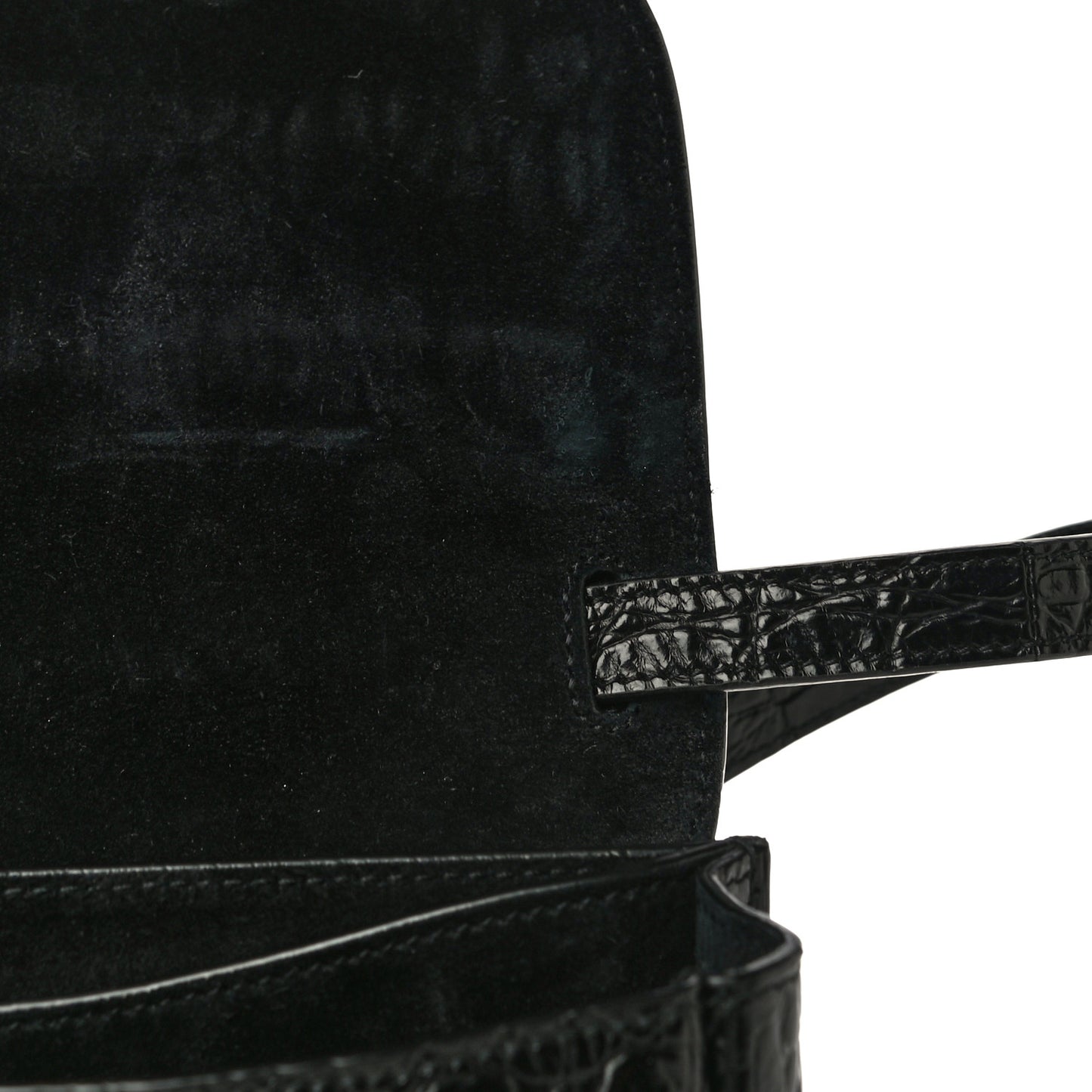 Crocodile Embossed Calfskin Small Kaia Satchel Black