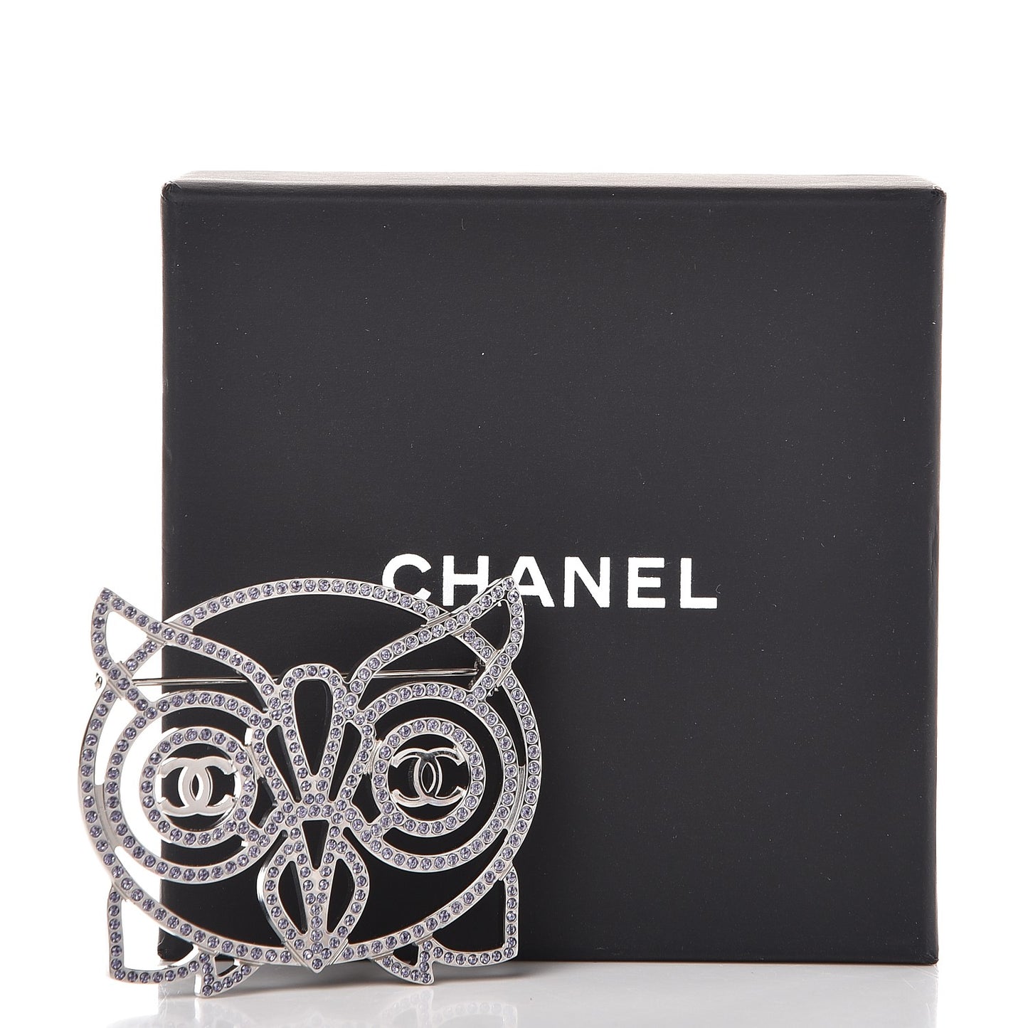 Strass Crystal Owl CC Brooch Purple