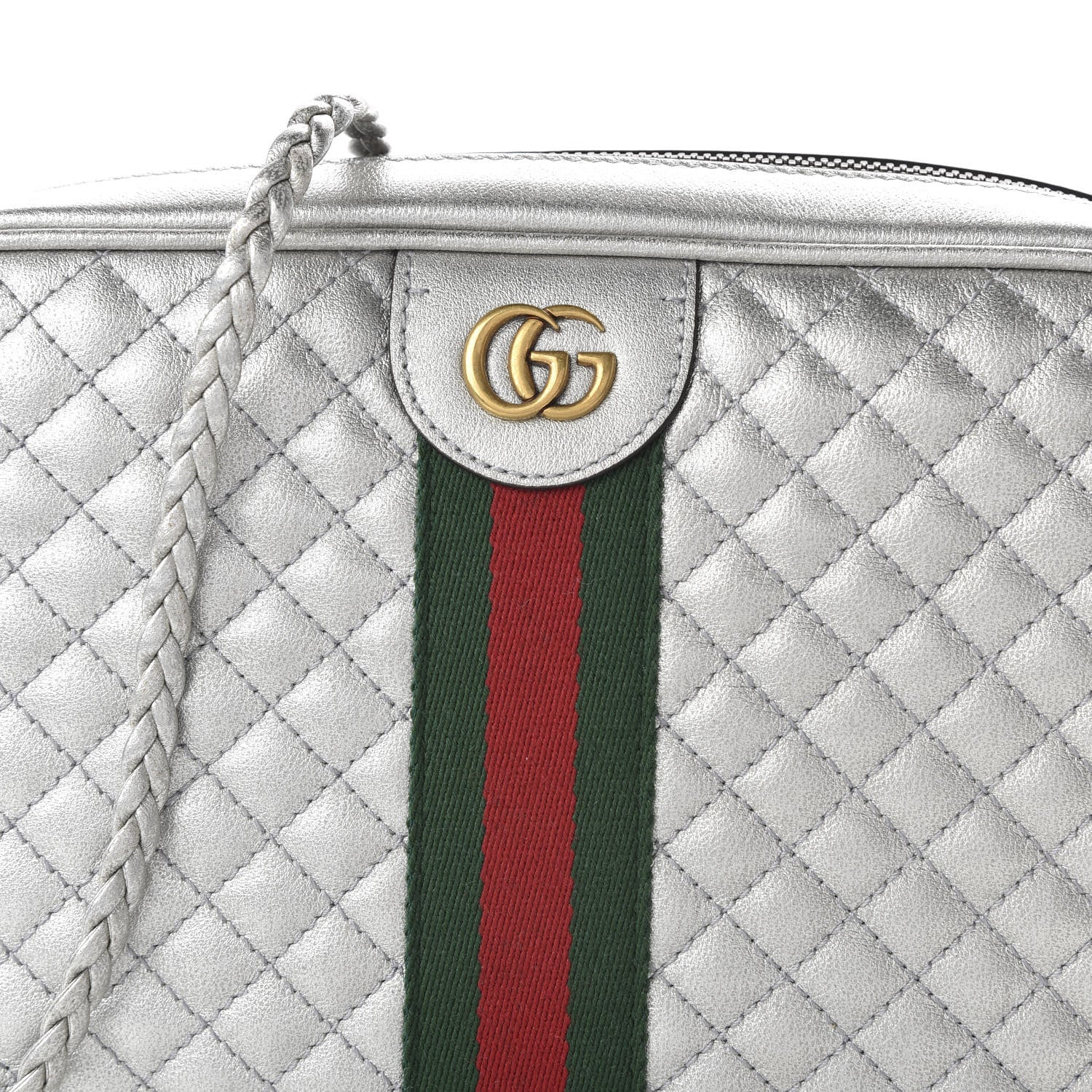 Gucci Laminated Nappa Web Trapuntata Small GG Shoulder Bag Argento 10 of 11