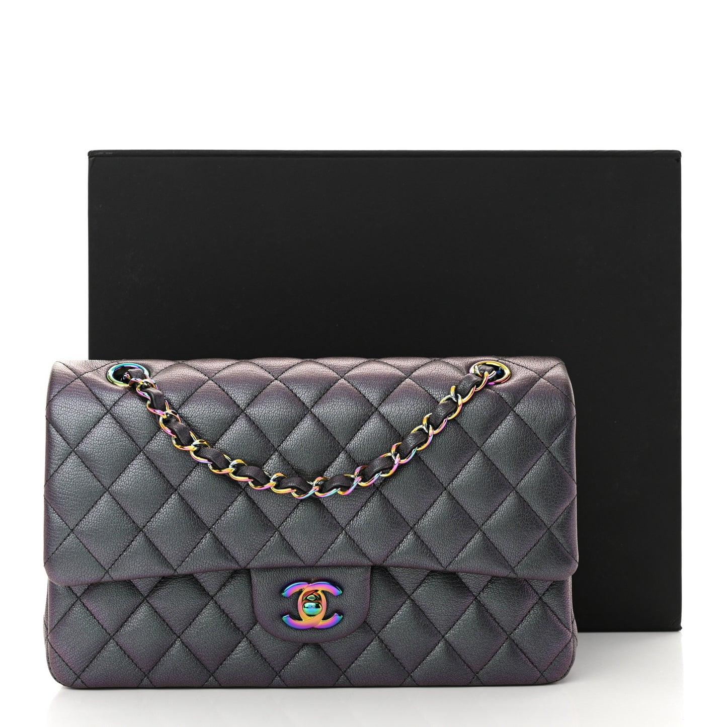 Iridescent Goatskin Quilted Medium Double Flap Purple