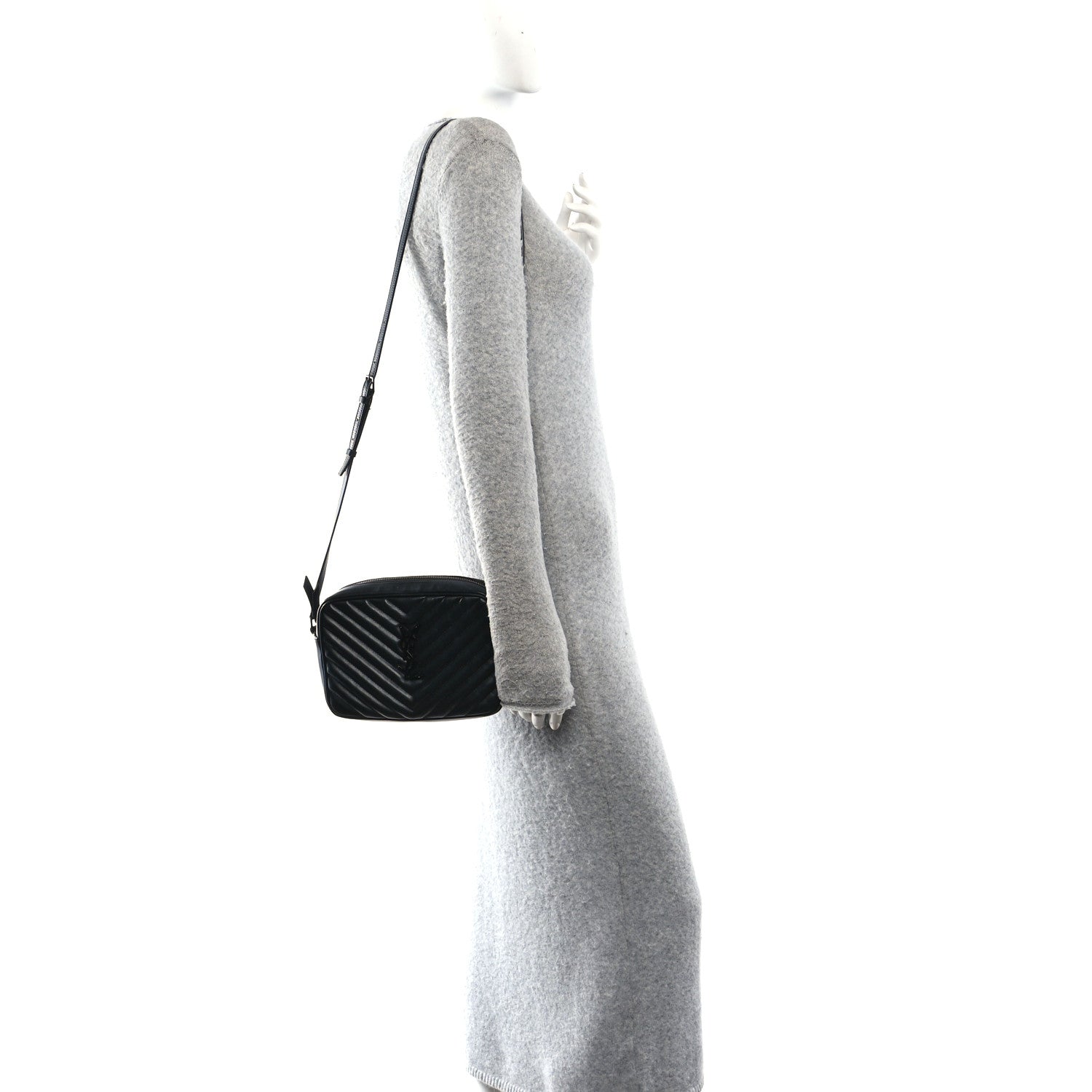 Saint Laurent Calfskin Matelasse Monogram Monochrome Lou Camera Bag Black 2 of 12