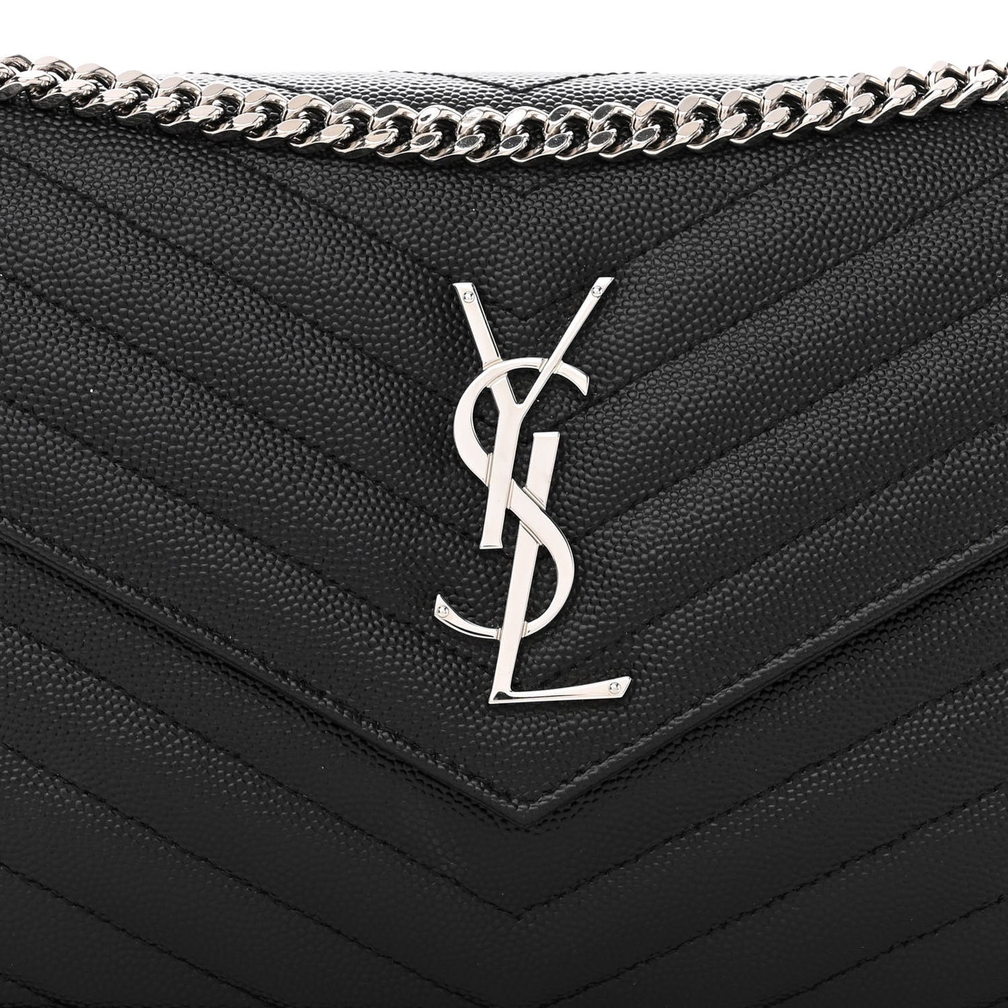 Grain De Poudre Matelasse Chevron Monogram Chain Wallet Black