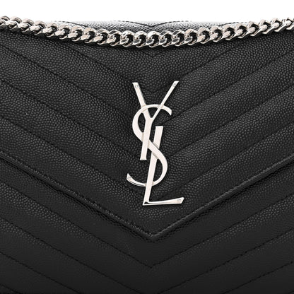 Saint Laurent Grain De Poudre Matelasse Chevron Monogram Chain Wallet Black 7 of 9