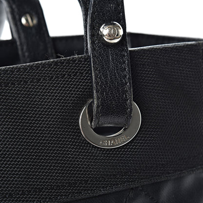 Chanel Coated Canvas Quilted Small Paris Biarritz Tote Black 19 of 22