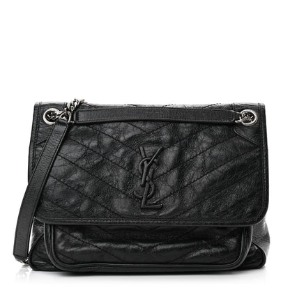 Saint Laurent Crinkled Calfskin Matelasse Monogram Medium Niki Chain Satchel Black 1 of 14