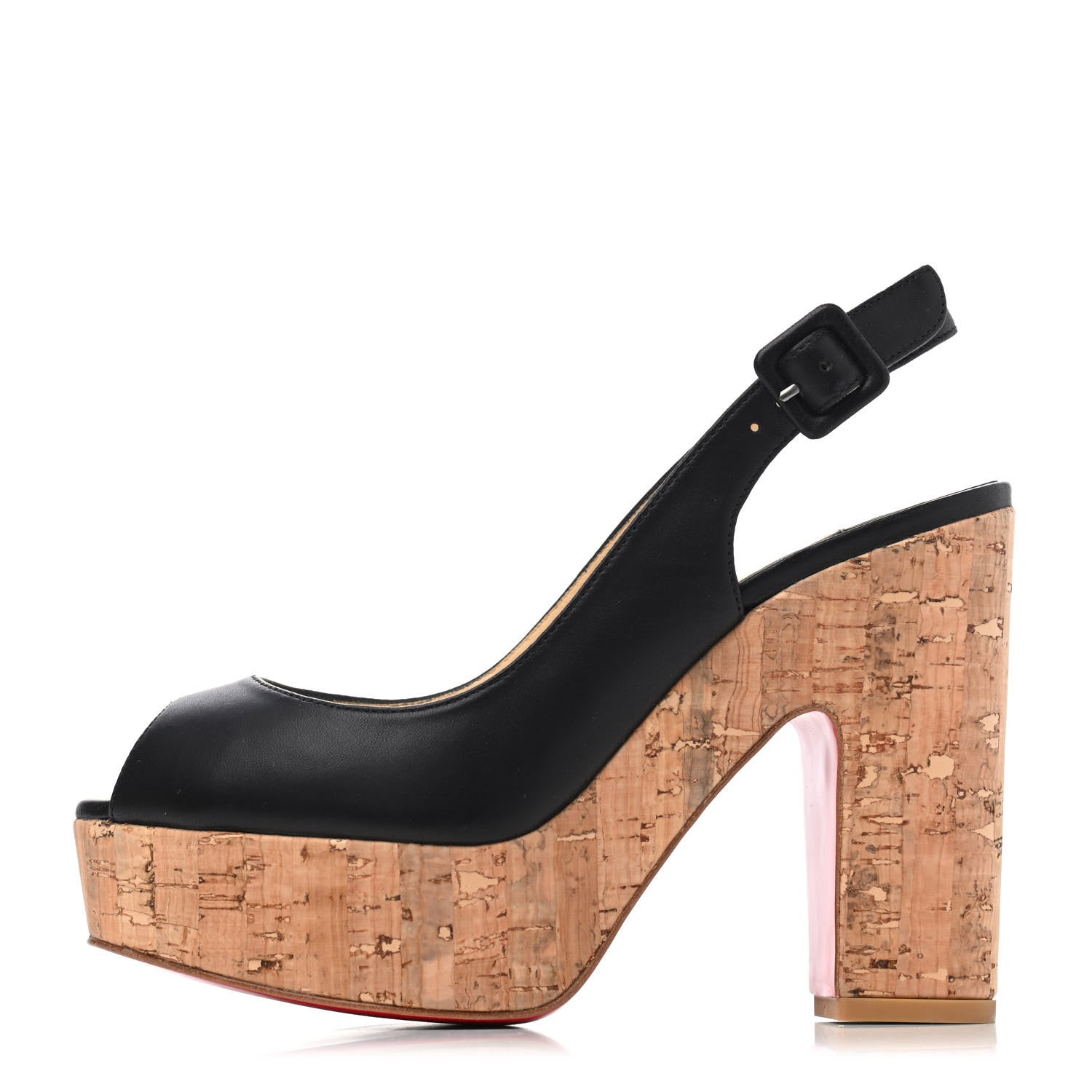 Christian Louboutin Calfskin Cork Dona Anna 120 Wedges 36 Black Natural 1 of 4