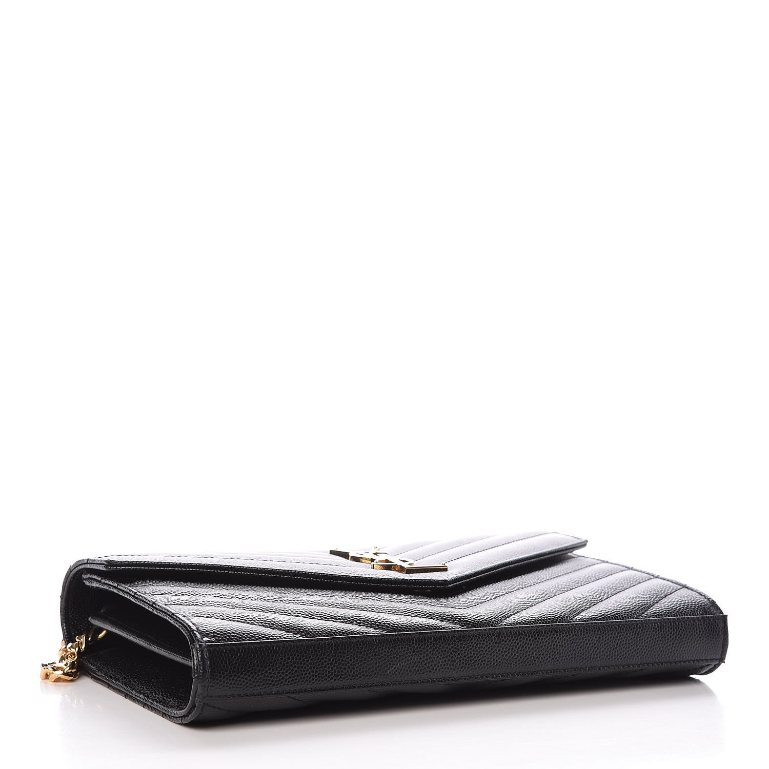 Saint Laurent Grain De Poudre Matelasse Chevron Monogram Chain Wallet Black 4 of 10